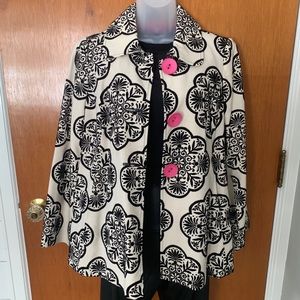 Creme & Black Textured Jacket with pink buttons